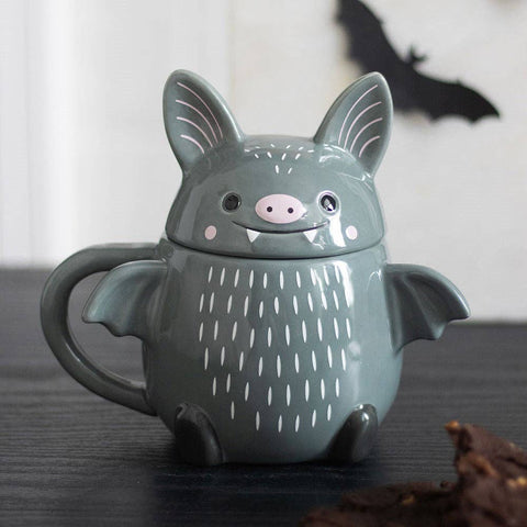 Tasse chauve-souris 450 ml avec couvercle – mug Halloween en céramique
