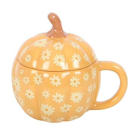 Tasse citrouille orange 500 ml avec couvercle – mug automne et Halloween