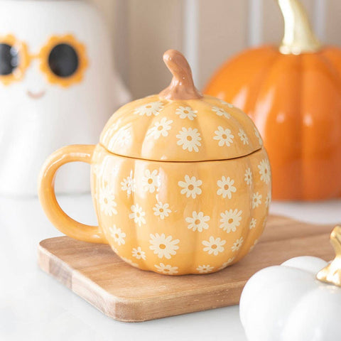 Tasse citrouille orange 500 ml avec couvercle – mug automne et Halloween