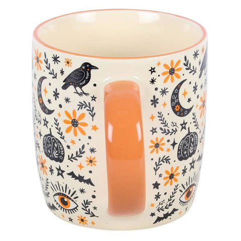 Tasse automnale en céramique – Corbeaux, lunes, papillons de nuit et fleurs