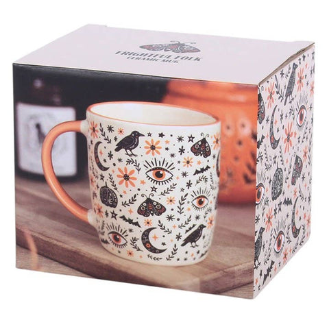 Tasse automnale en céramique – Corbeaux, lunes, papillons de nuit et fleurs