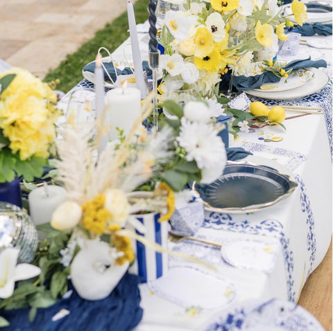 Petites assiettes jetables en carton Dolce Vita – Bleu et blanc (Ø 18 cm) – Lot de 8