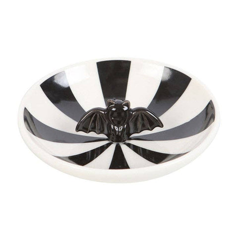 Plat à bijoux chauve-souris noir et blanc – vide-poche gothique