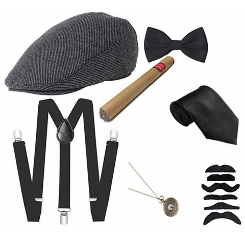 Accessoires des années 1920 pour hommes années 20 Gatsby Gangster Costume  accessoires ensemble Fedora chapeau bretelles 