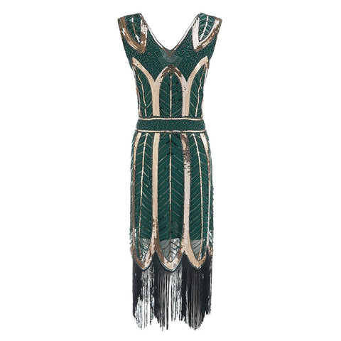 Robe  Vintage Gatsby verte pour femmes, 1920
