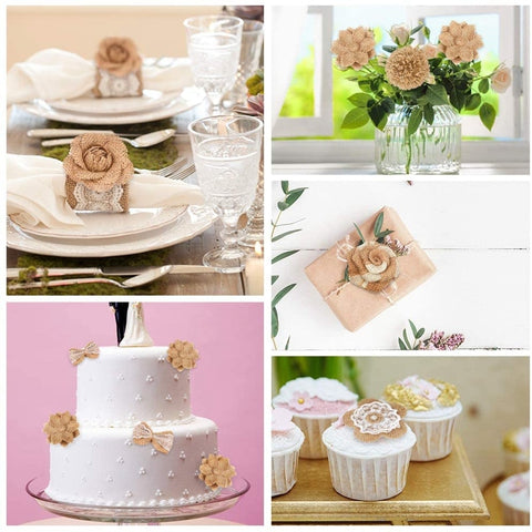 Fleurs en toile de jute 24pcs