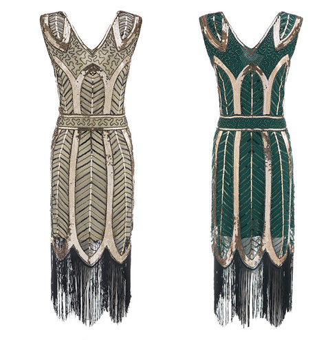 Robe  Vintage Gatsby verte pour femmes, 1920