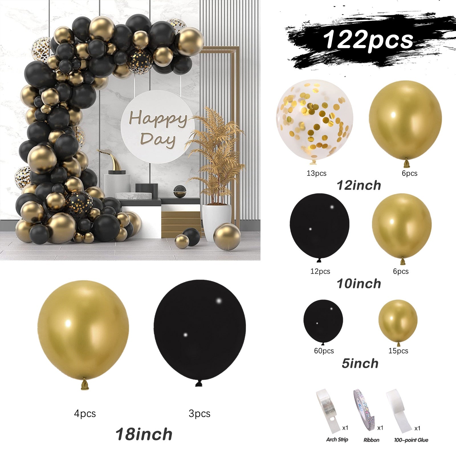 Décoration Anniversaire 40 Ans Noir Et Or – Kit Arche Ballons, Bannière, Ballons étoiles – Pour Fête Femme Ou Homme