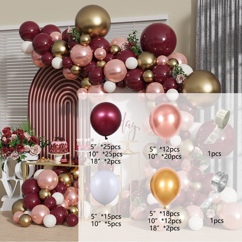 Arche de ballons rouge, rose ,blanc et or ; 100 pcs ou 138 pcs