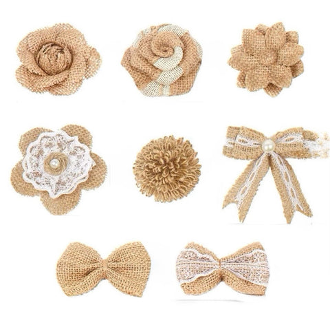 Fleurs en toile de jute 24pcs
